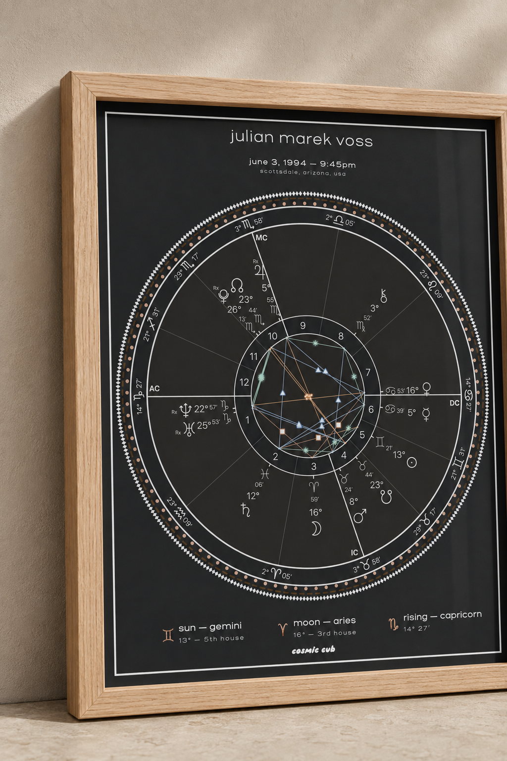Personalized Astrology Natal Chart 16x20in Portrait x Cosmic Cub